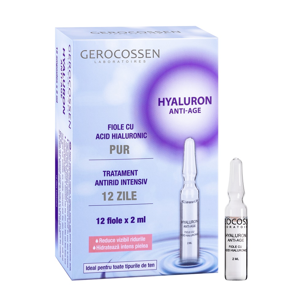Fiole cu acid hialuronic pur Hyaluron, 12 fiole x 2 ml, Gerocossen
